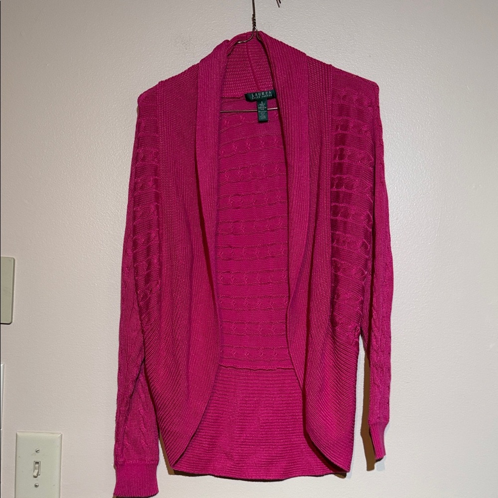 Lauren Ralph Lauren Hot Pink Open-Front Knit Cardigan